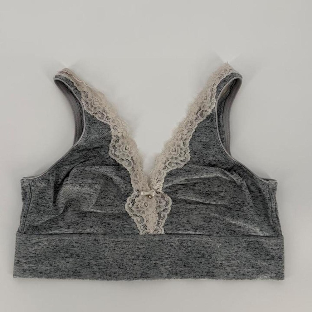 Soma Embraceable Wireless Unlined LT Bralette Gray Heather Lace Trim Large